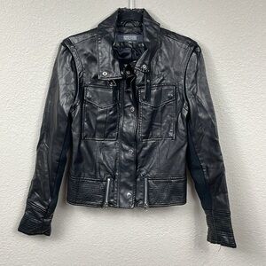 Kenneth Cole Reaction Faux Leather Vegan Moto Biker Jacket Black Sz M